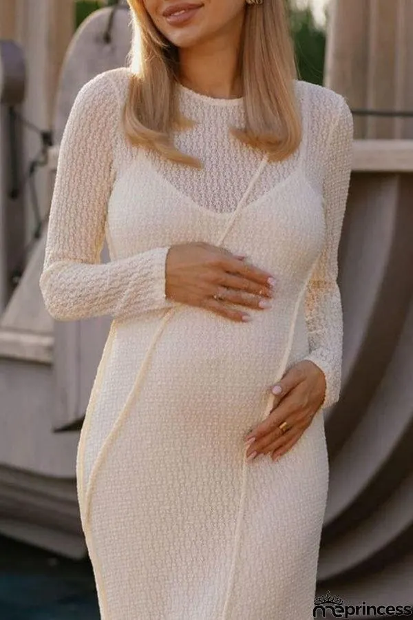 Knitted Crew Neck Long Sleeve High Waisted Maxi Dress