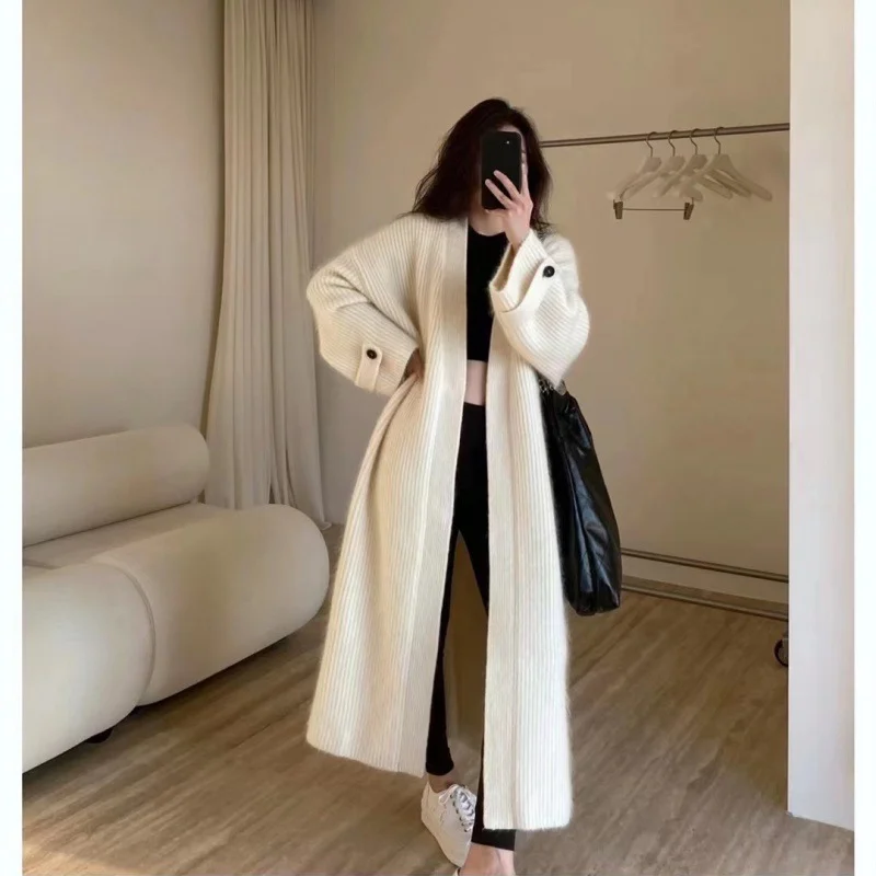 Brownm Brownm Autumn Dress Girl Korean Version Of Chic Loose Fashionable Over-Knee Heavy Knitted Pneuumbly Horse Sea Hair Sweater Coat