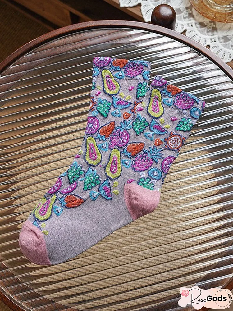 Casual Cotton Fruit Floral Pattern Embroidered Socks Everyday Sympathy Versatile Accessories