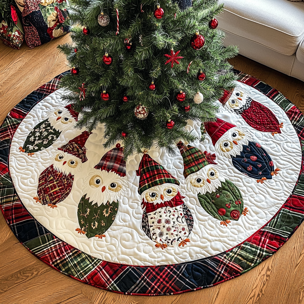 Holly Hoots Christmas Quilted Tree Skirt NCU0DV2277