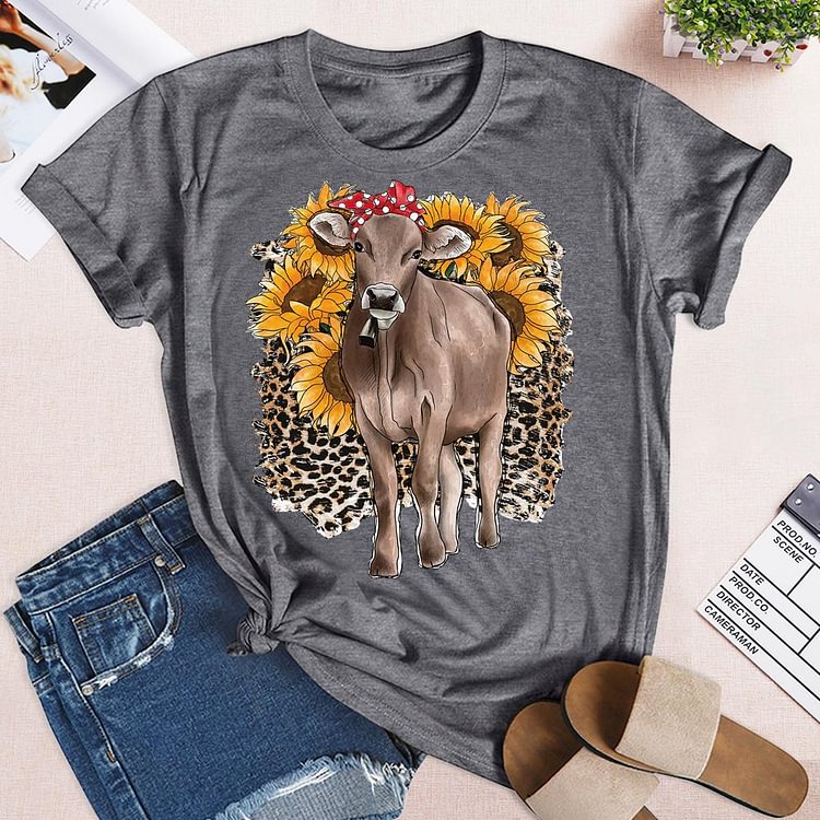 ANB - Sunflower And Red Bandana Cows Retro Tee-05659