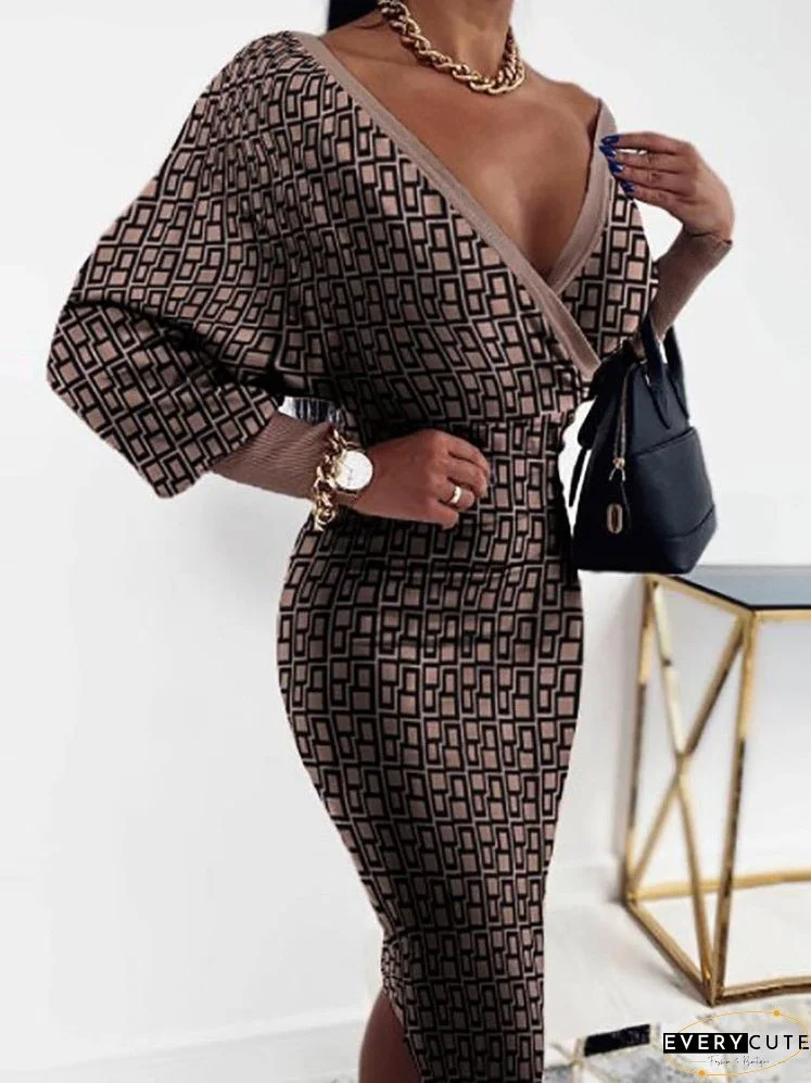 Dresses Striped V Neck Long Sleeve High Waisted Midi Dress for Women