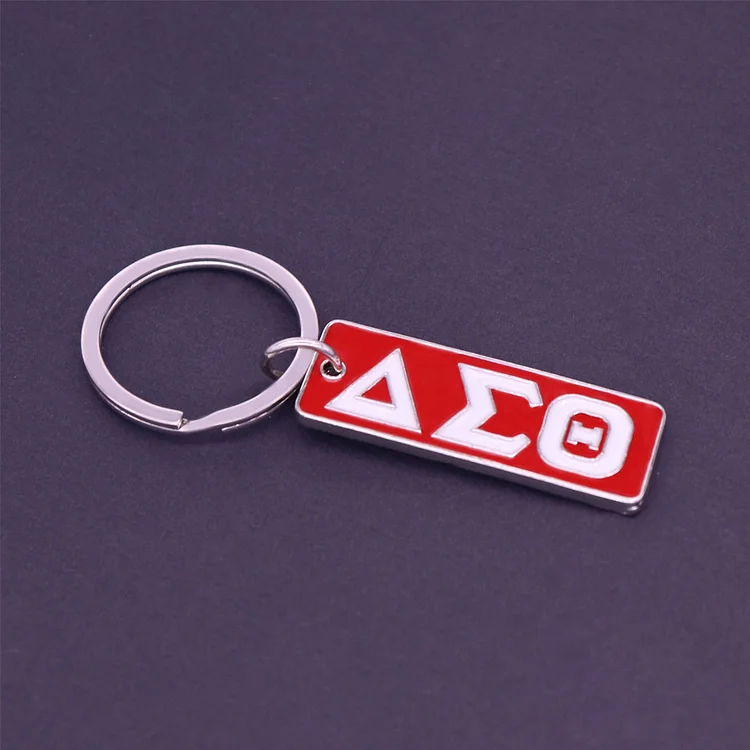 Red White Enamel Color Metal Alloy Greek Sorority College Groups DST Label Sign Delta Key Chain Key Rings For Cars