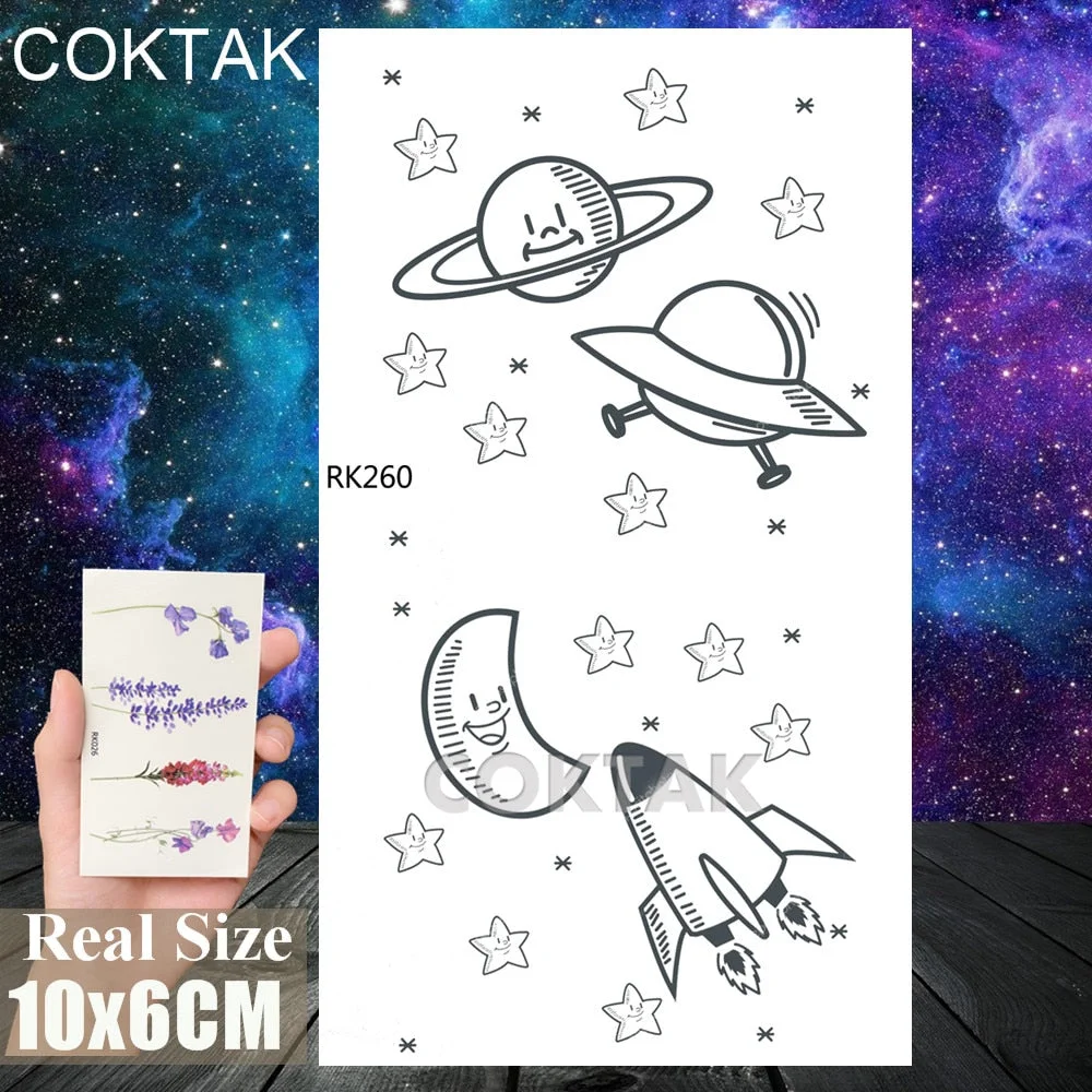 Lovely Small Planets Temporary Tattoos Realistic Sheets Body Art Arm Tattoos Paper For Adult Kids Fake Waterpoof Tattoo Sticker