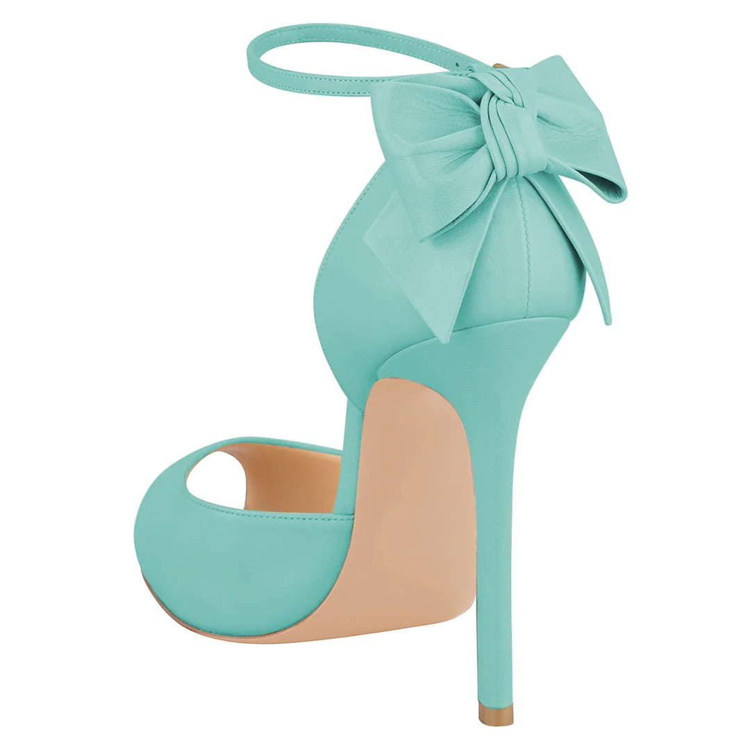 Women's Classy Vegan Leather Peep Toe Bow Inlay Ankle Strap High Heels