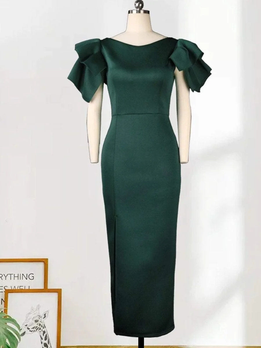 Slim Cut Split Green Evening Dress