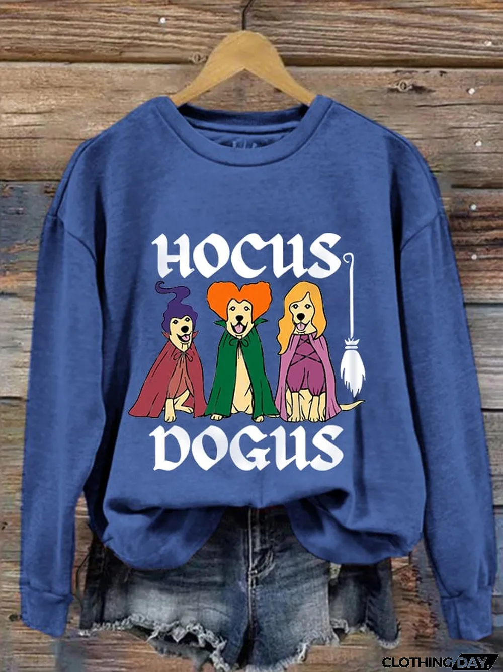 Women's Funny Halloween Hocus Dogus Dog Witch Casual Sweatshirt