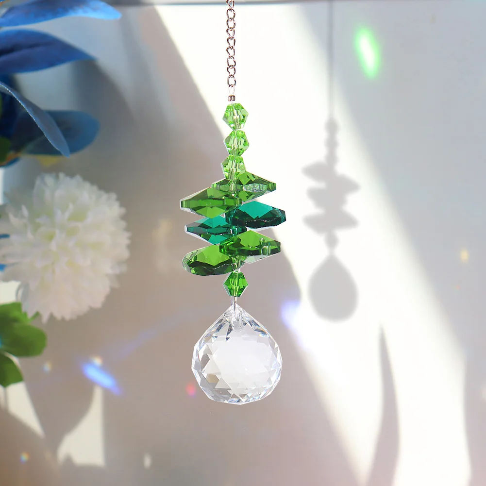 Crystal Wind Chime Light Catching Pendant Home Hanging Ornaments (Green)