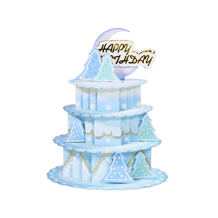 Happy Birthday Card Cake 3D Souvenirs Postcards for Birthday Invitation (Blue) gbfke