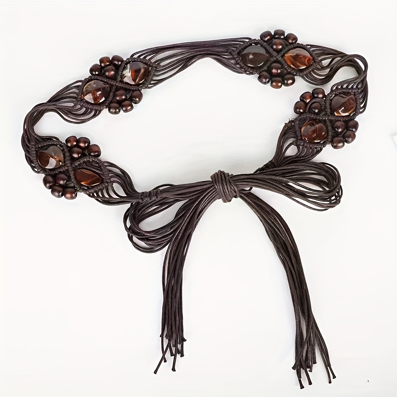 Ethnic Style Braided Waist Rope New Elegant Beaded Premium Sense Accessories Waist Thin Belts