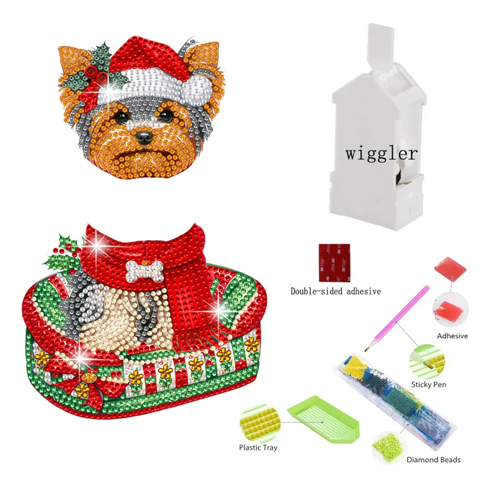 DIY Xmas Yorkshire Terrier Acrylic Shaking Head Desktop Diamond Painting Art Kits for Kids