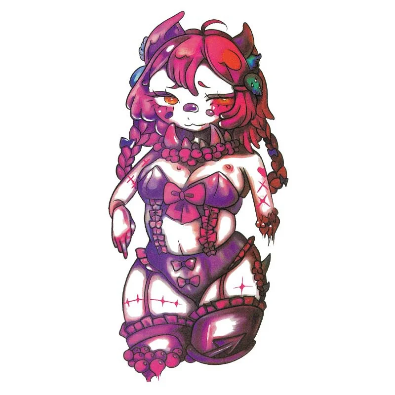 Sdrawing Temporary Tattoo Sticker Anime Cartoon Cute Pink Hair Girl Flower Necklace Fake Tatto Flash Tatoo Art for Women Men