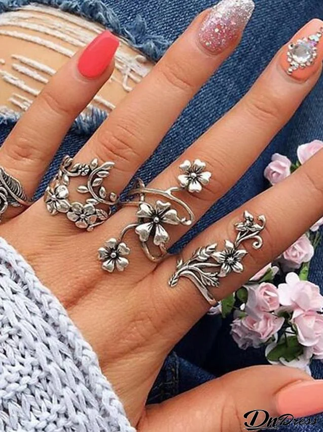4pcs Ring For Women's Street Festival Alloy Classic Flower