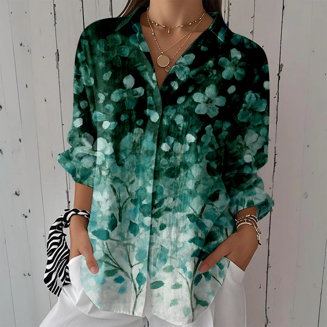 Style & Comfort for Mature Women Women Floral,Green DZCL0025 3/4 Sleeve Shirt Collar Printed Button Tops