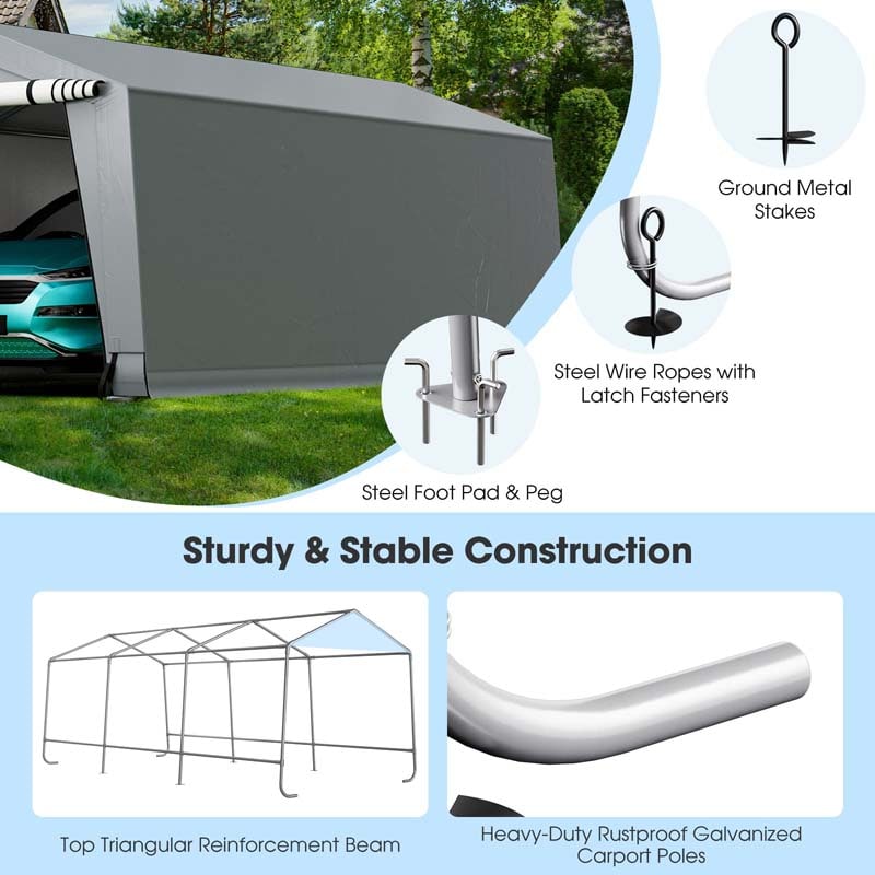 Eletriclife 10 x 20 Feet Portable Heavy Duty Carport Canopy Garage with Doors