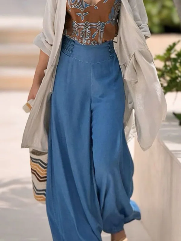 Solid Color Split-Joint Loose Wide Leg Trousers Jean Pants Bottoms