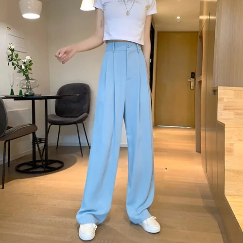 Casual Pants Women High-waist Mopping Loose Solid Color Elegant Korean Style All-match Streetwear Chic Button Trendy Students