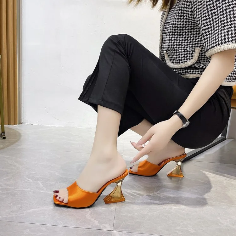 Yyvonne New 43 Large Women's Shoes Casual Cloth Type Shaped Transparent Thick And High Heel Slippers Women