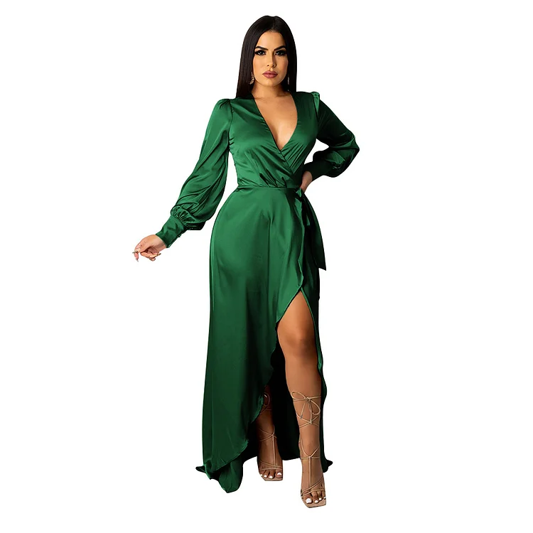 S-5XL Ladies Elegant Maxi Dress Autumn Batwing Long Sleeve V Neck Silk Stain Casual Holiday Long Dress Kleid Plus Size