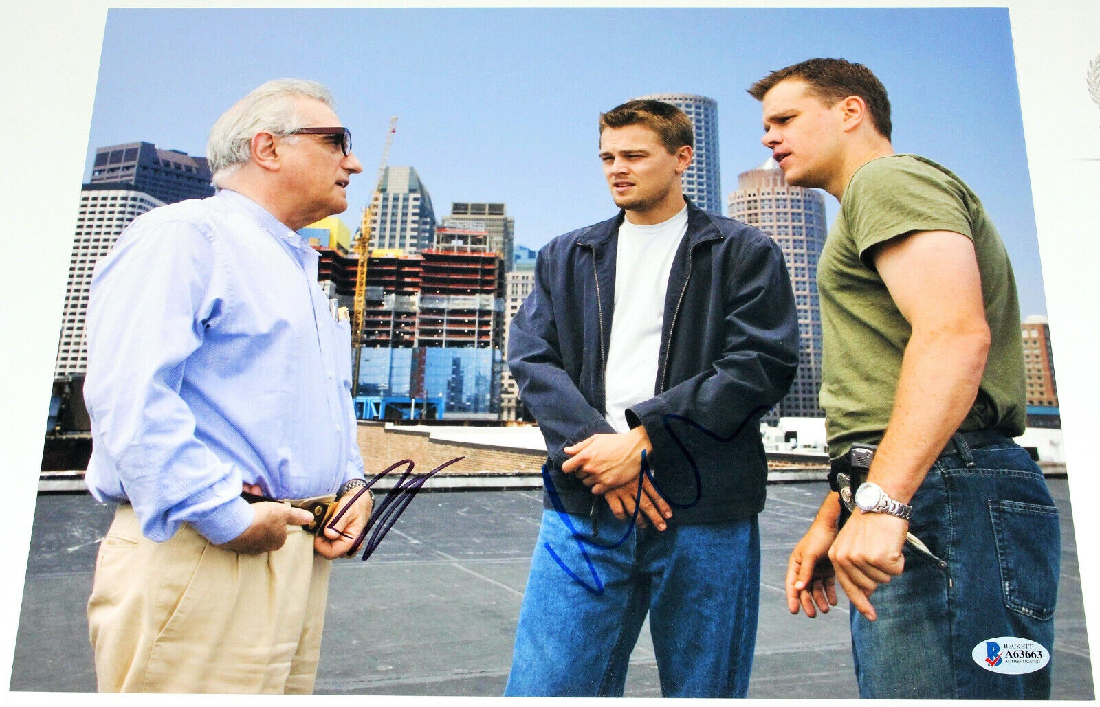 LEONARDO DICAPRIO + MATT DAMON SIGNED THE DEPARTED 11x14 MOVIE Photo Poster painting BECKETT COA