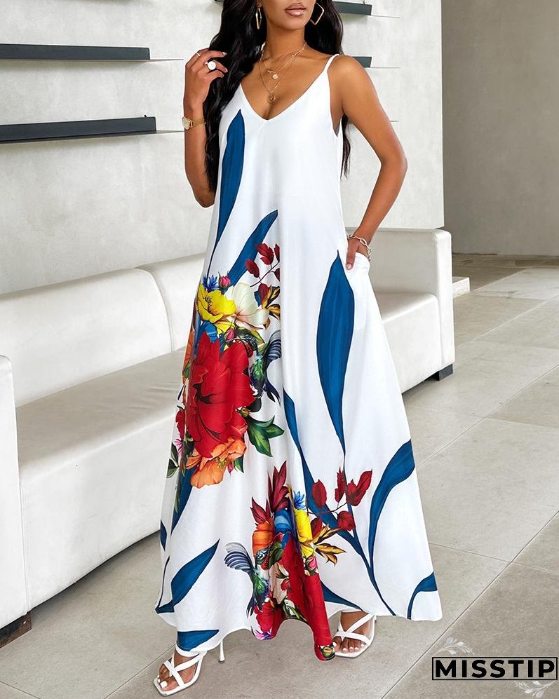 Floral Print Pocket Design Maxi Dress