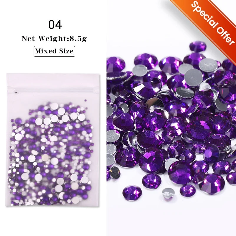 1 Bag Acrylic Flower Nail Art Decoration Mixed Size White Black Rhinestones Silver Gem Manicures Tool For DIY Nail Design-Nail Inspo