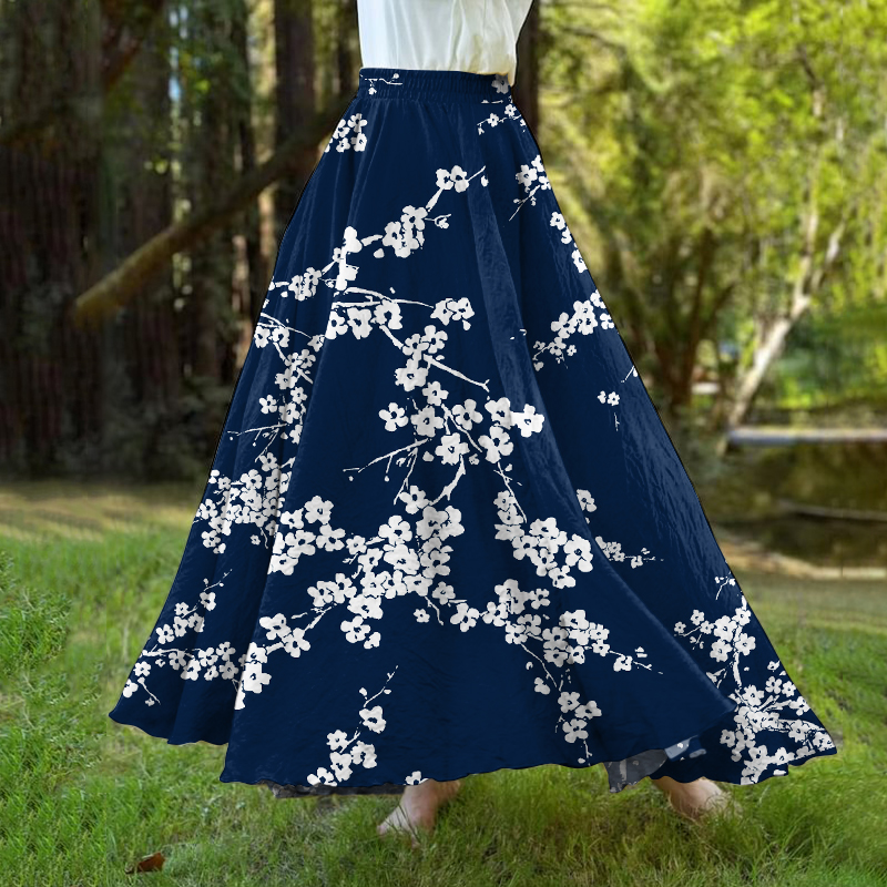 Comstylish Cherry Blossom Japanese Art A-Hem Skirt