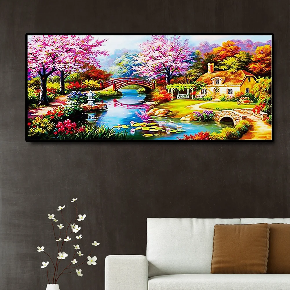 Spring Bridge - Special Shaped Diamond Painting 100x50cm