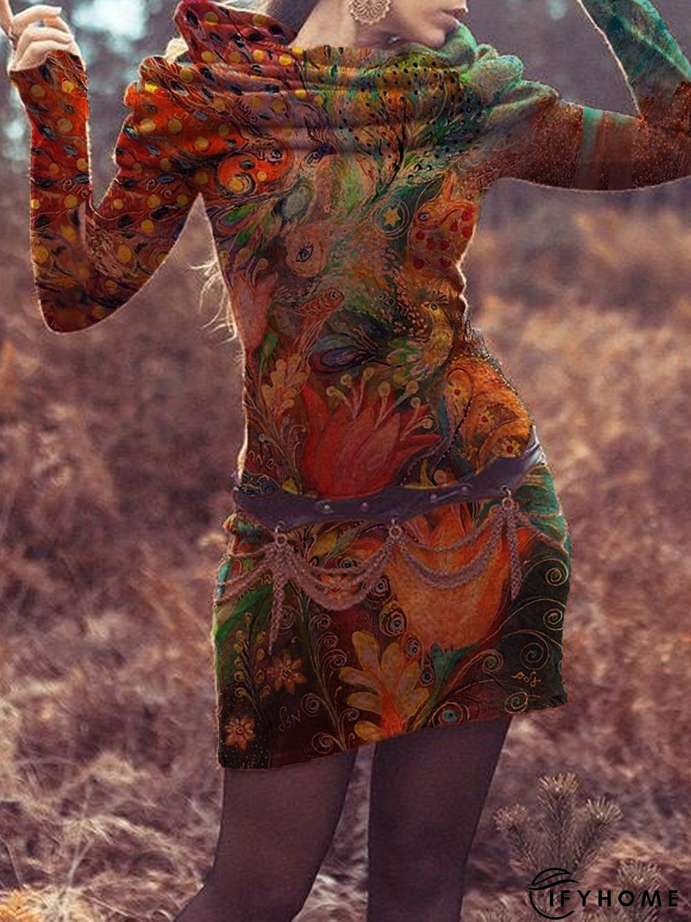 Cowl Neck Vintage Cotton-Blend Weaving Dress | IFYHOME