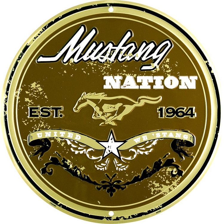 Mustang nation - enseigne ronde en étain - 30*30cm