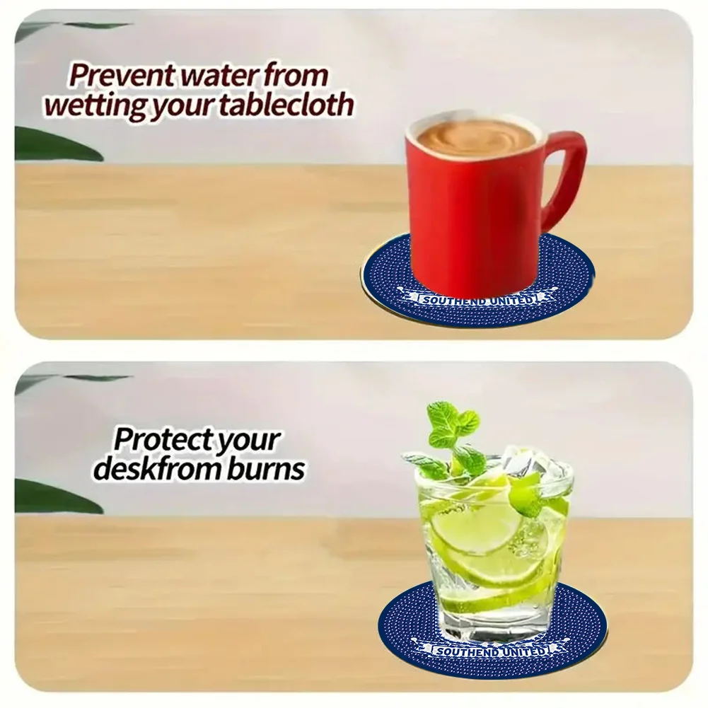 6Pcs Wooden Southend United Football Club Rhinestone Dot Coasters for Party Decor 