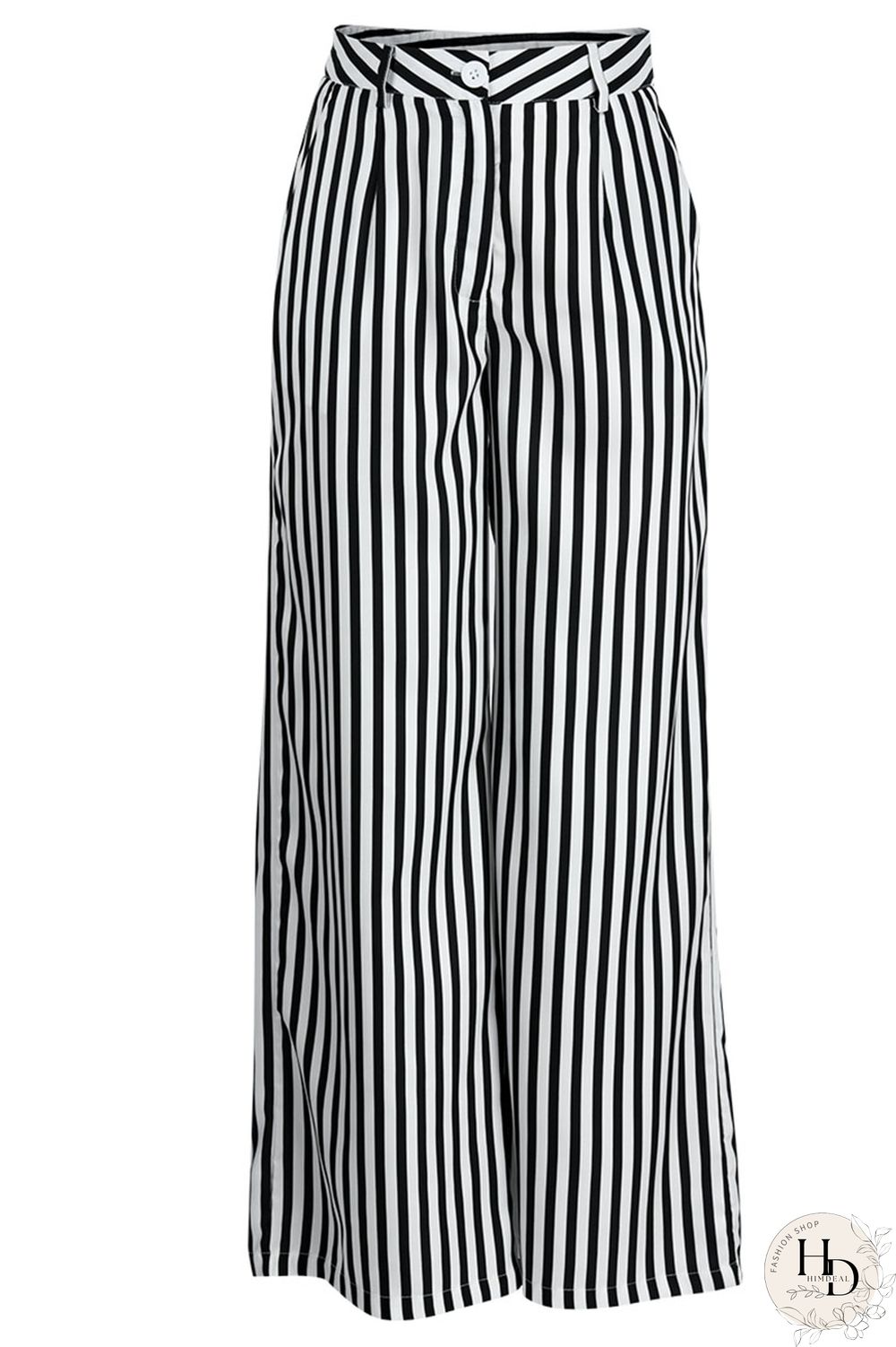 Red Casual Striped Print Patchwork Straight High Waist Wide Leg Full Print Bottoms