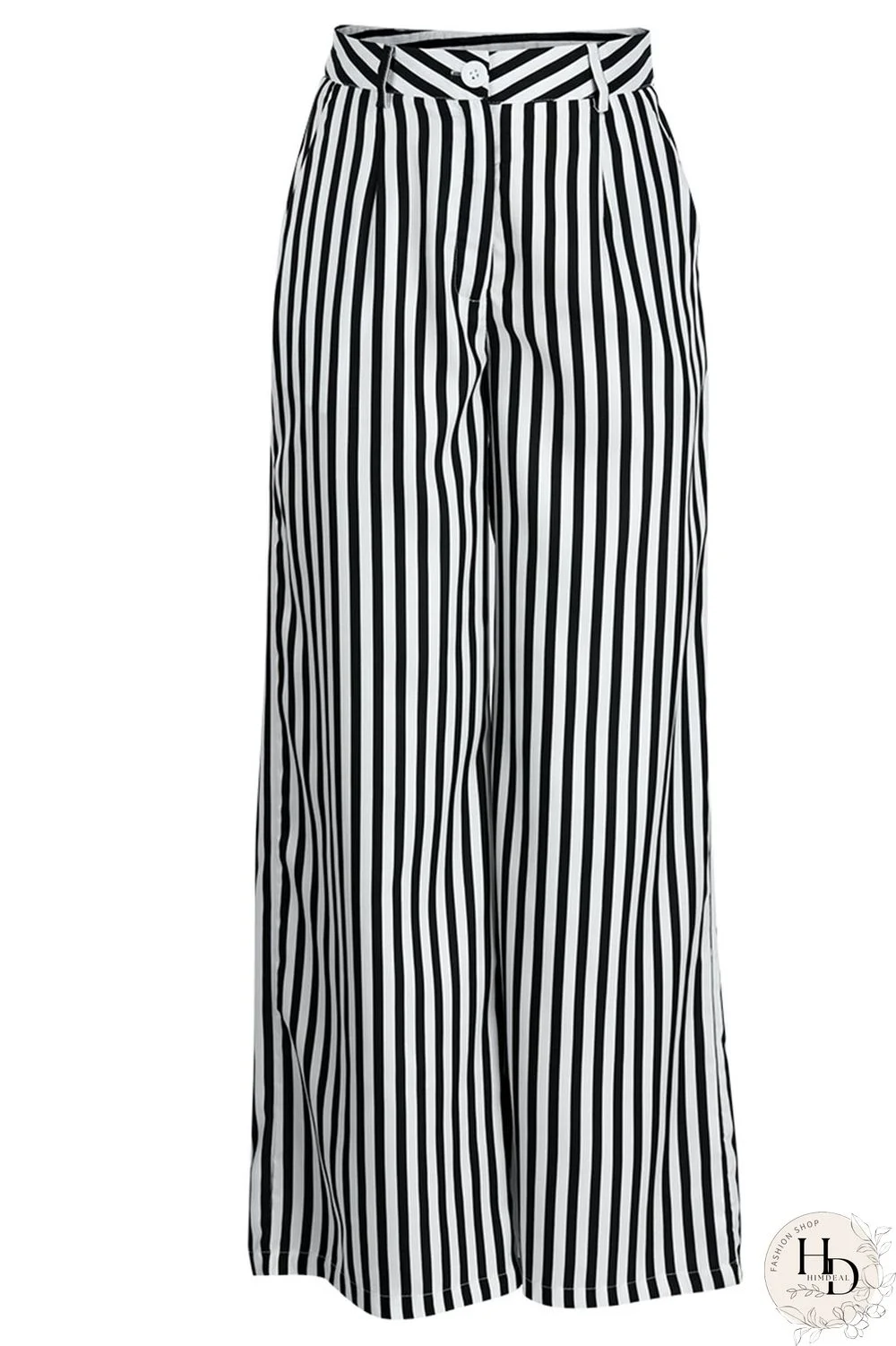 Red Casual Striped Print Patchwork Straight High Waist Wide Leg Full Print Bottoms