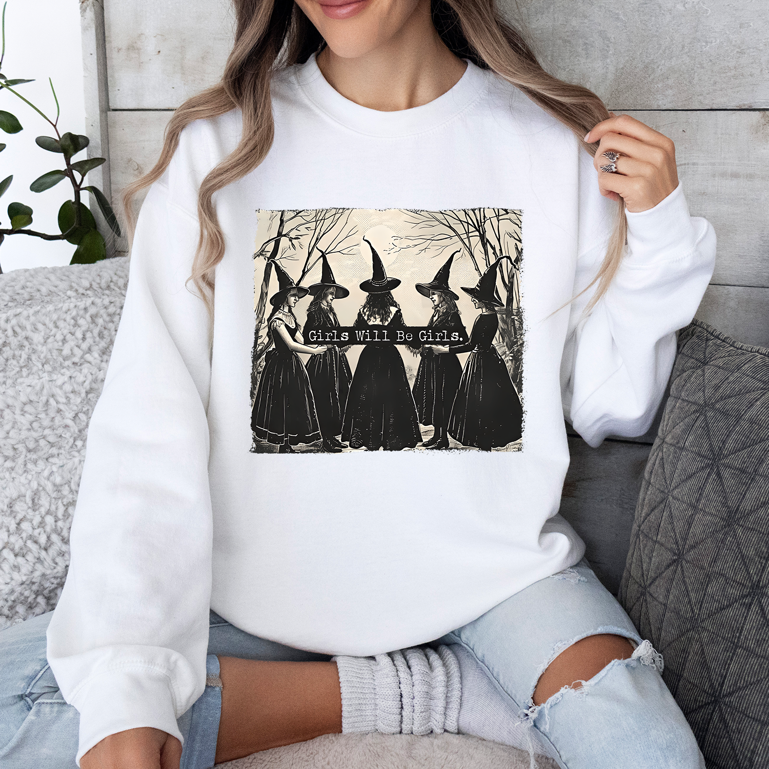 Loveyoufancy Vintage Girls Will Be Girls Witch Sweatshirt, Vintage Halloween Women Shirt
