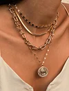 Embossed Portrait Pendant Geometric Chain Retro Multilayer Necklace