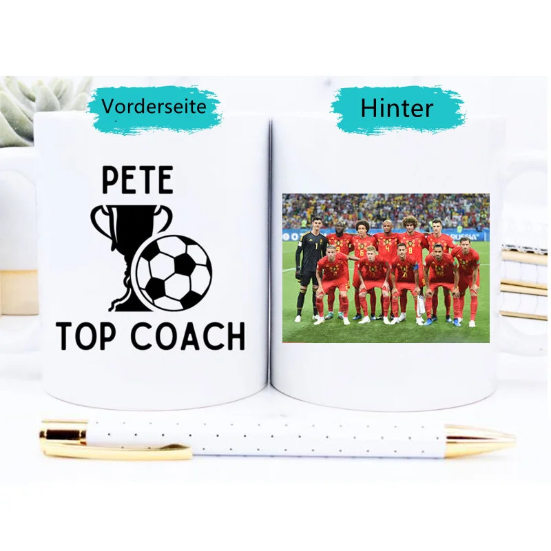 Personalised Football Team Tasse mit 1 Namen， 1 Text und 1 Bild n1-t1-m1 Kettenmachen