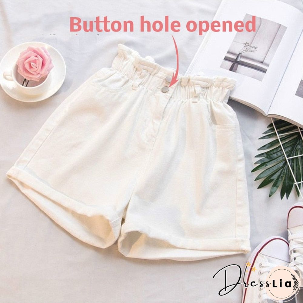 Plus Size Summer Black Women'S Denim Shorts Large Size 5Xl Harem Ruffle White High Waisted Shorts Elastic Waist Jeans For Women