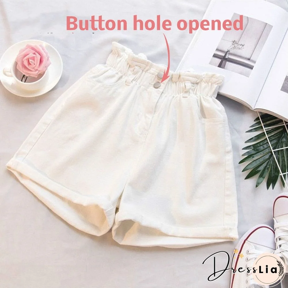 Plus Size Summer Black Women'S Denim Shorts Large Size 5Xl Harem Ruffle White High Waisted Shorts Elastic Waist Jeans For Women