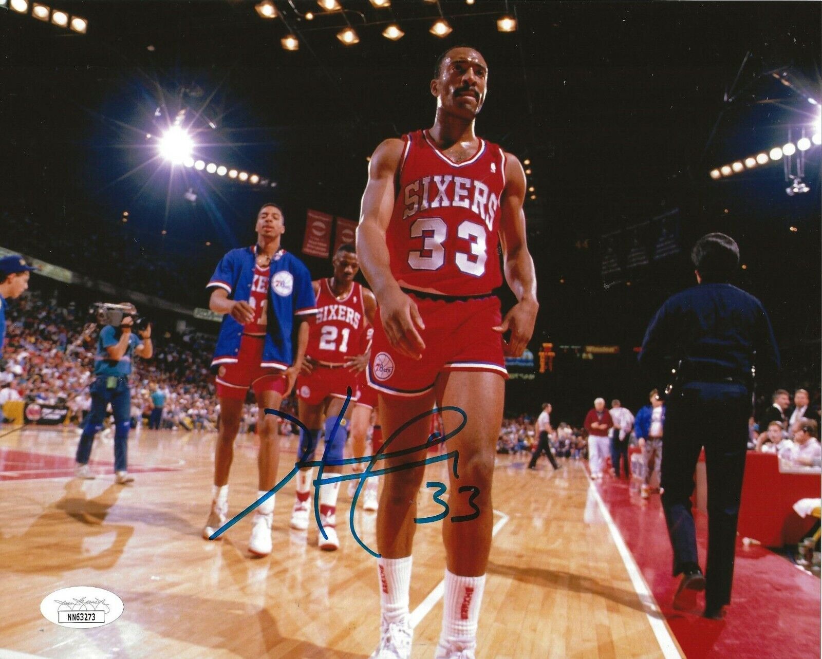 Hersey Hawkins signed Philadelphia 76ers 8x10 Photo Poster painting autographed Sixers 3 JSA