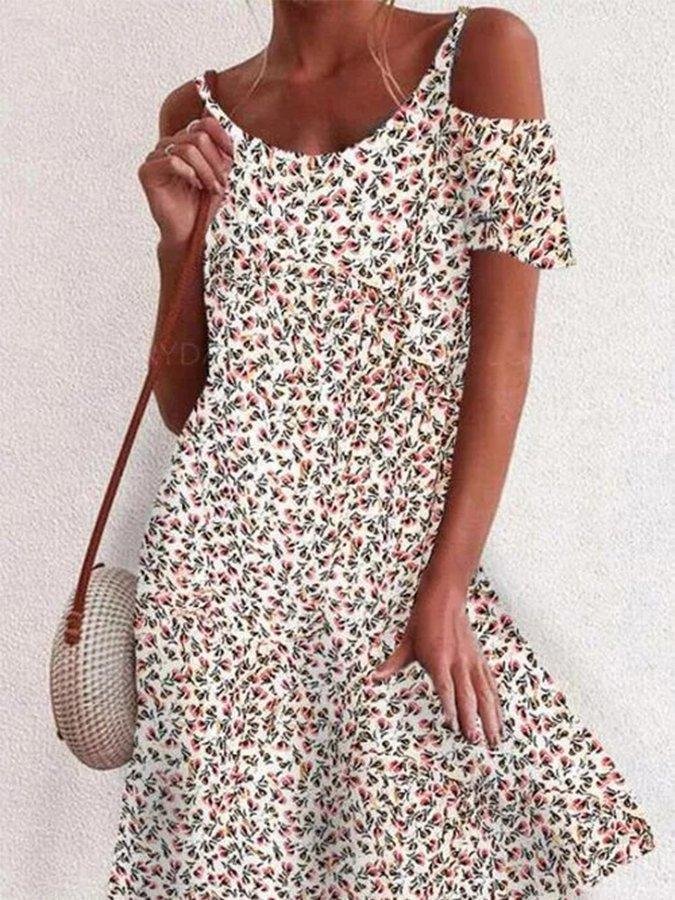 Cotton-Blend Short Sleeve Vintage Floral Dresses