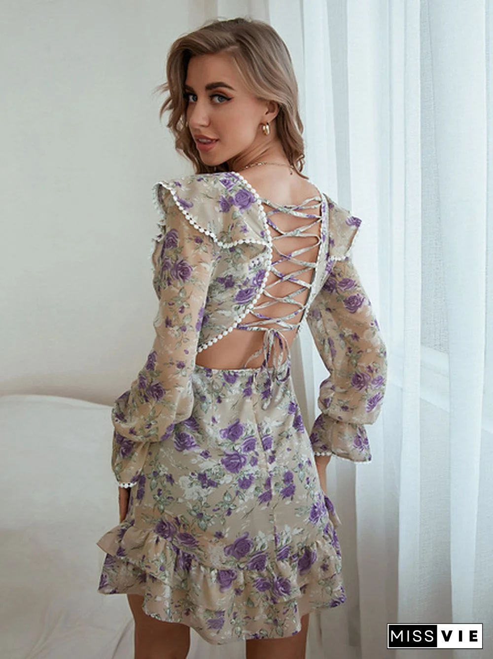 Printed Open Back Bandage Dress