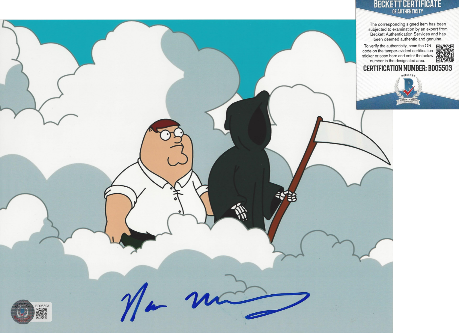 COMEDIAN NORM MACDONALD SIGNED FAMILY GUY DEATH 8x10 Photo Poster painting BECKETT COA BAS