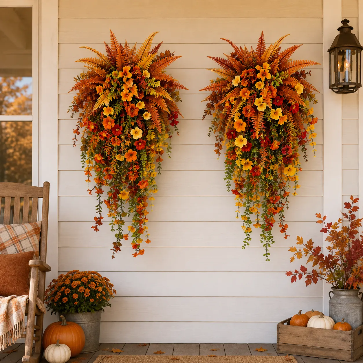 Artificial Fall Floral Hanging Swag - Autumn Porch & Entryway Decor