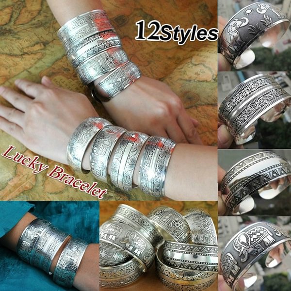China Best Price Elephant Tibetan Tibet Silver Totem Bangle Cuff Bracelet Gift 12 Styles to choose