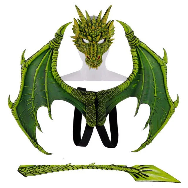 Boy Girl Dragon Halloween Cosplay Props Masks Wing And Tail Three Piece Set-elleschic