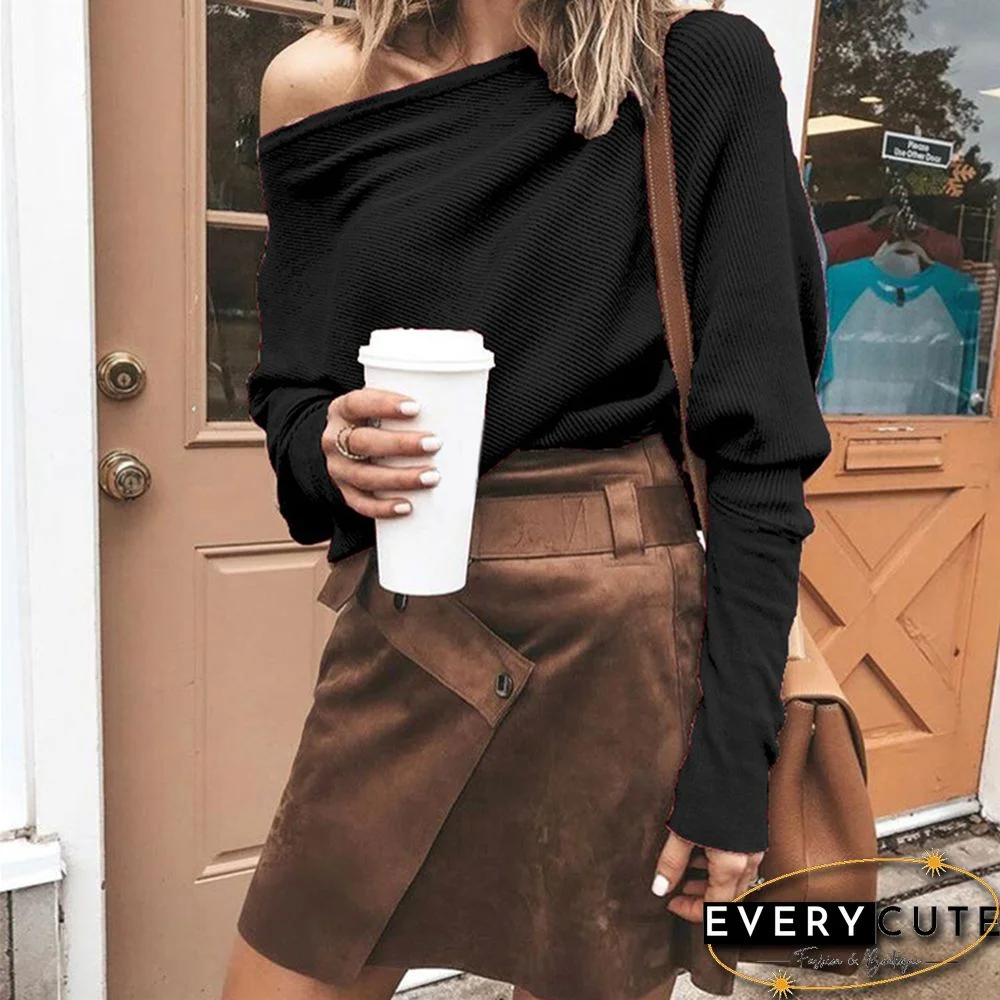 Tee Shirt Femme Autumn Sexy Off The Shoulder Long Sleeve Tops For Women T-Shirt Casual One Shoulder Rib Tops