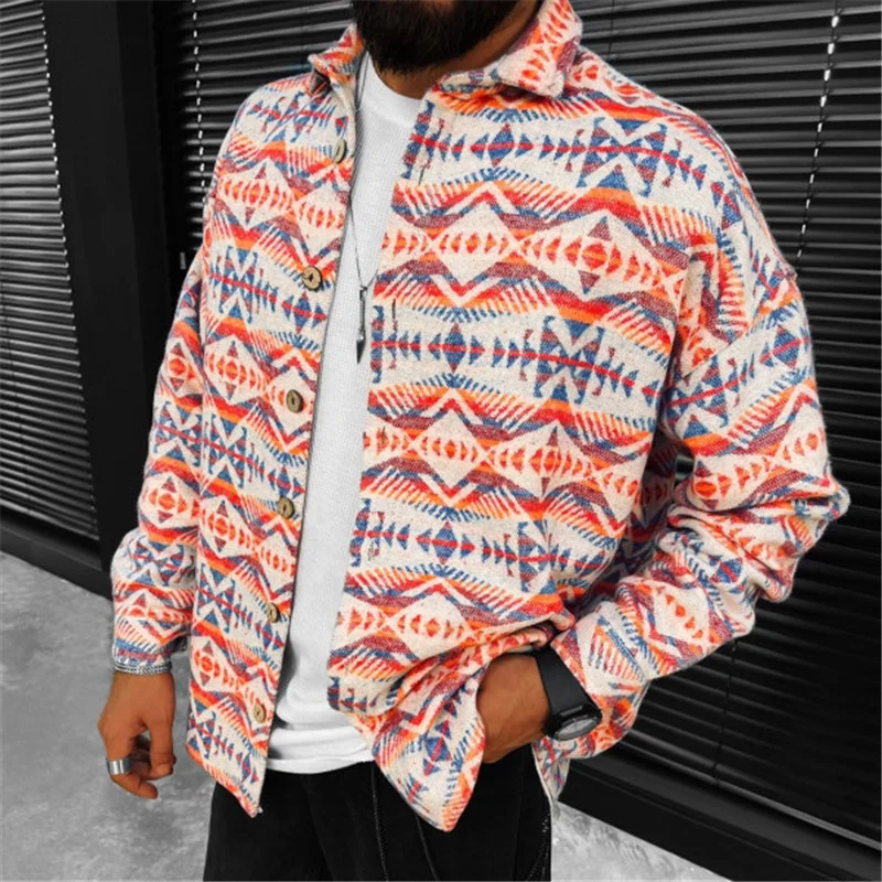 Livereid Lapel Single-breasted Vintage Geometric Pattern Printed Jacket - Livereid