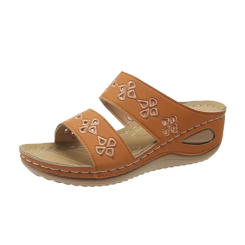 Yyvonne And Summer New Slope And Slippers Women's Cool Slippers Embroidered Solid Sand Sand Sandals Casual Suture Shoes