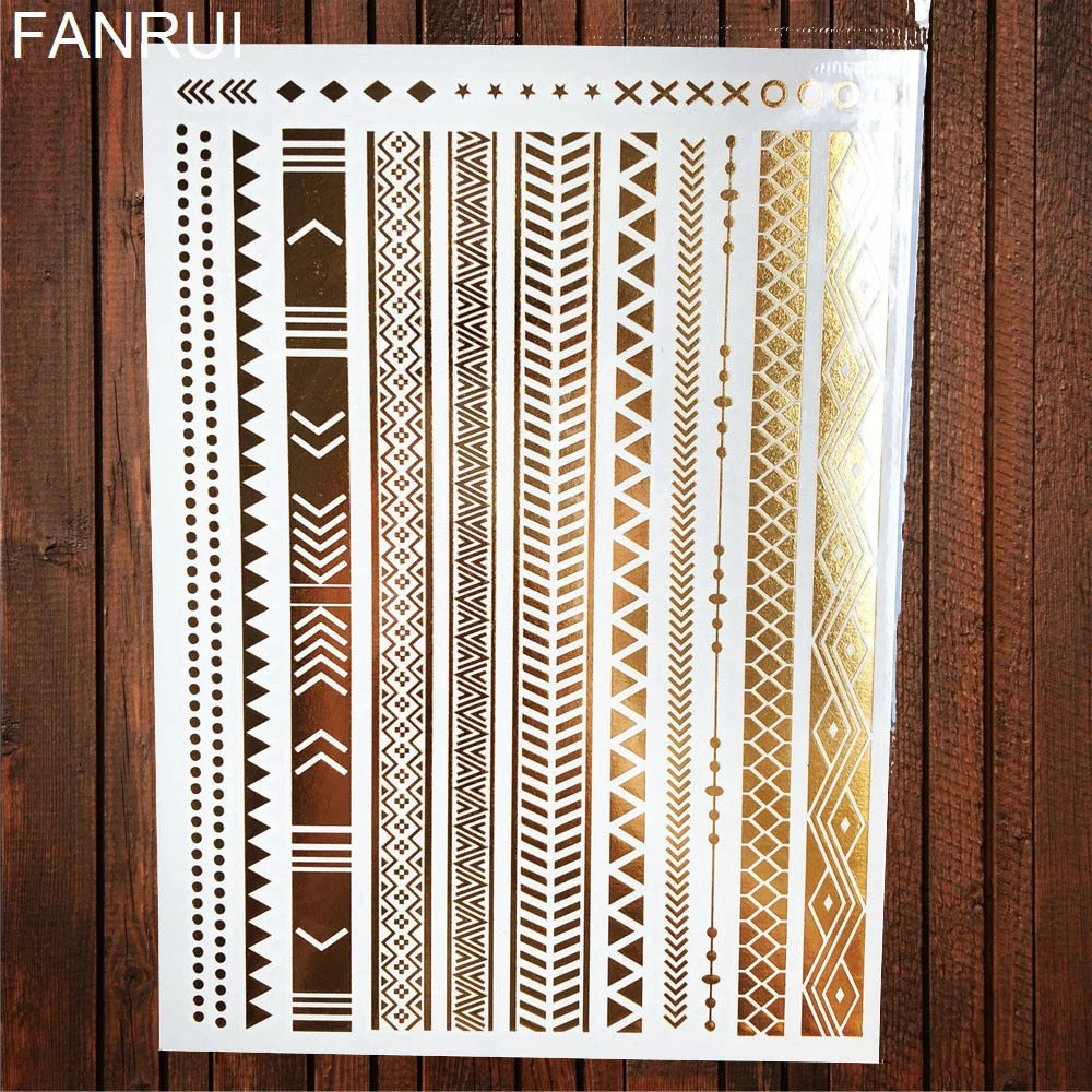 Golden Metallic Bracelet Temporary Tattoo Henna Mandala Flower Girl Tattoo Stickers Indian Chain Women Arm Flash Fake Tatoos Leg