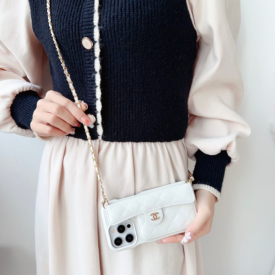 Chanel Official Hand Chain Cardholder Leather iPhone Case Crossbody Cord